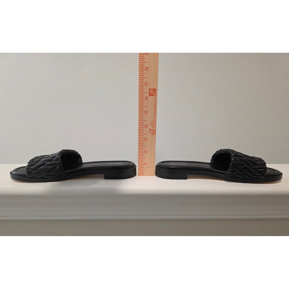 Women's sz 6 M Rare Michael Kors Carson Flat Slide Black Quilted Ruched Sandals - Picture 2 of 12